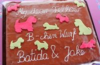 Lecker Kuchen, h&uuml;bsch verziert, von Roland gebacken und von Carsten dekoriert. Wir mochten ihn gar nicht anschneiden.....